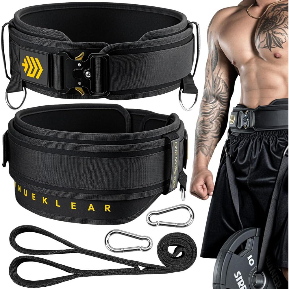 imageMANUEKLEAR 2in1 Weightlifting Belt ampamp Dip Belt with 367 IN Rope DoubleLayer Weight Lifting Belts Powerlifting Gym Weighted Belt for Pull Up SquatMidnight Black