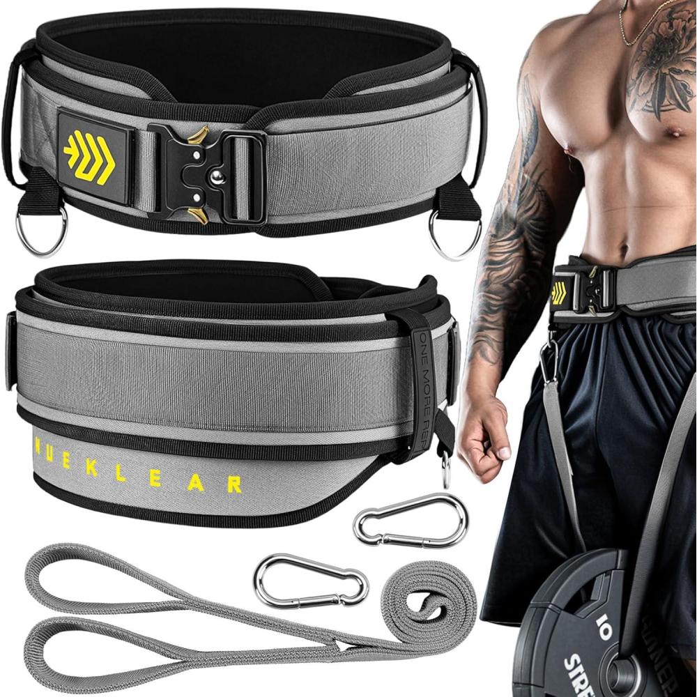 imageMANUEKLEAR 2in1 Weightlifting Belt ampamp Dip Belt with 367 IN Rope DoubleLayer Weight Lifting Belts Powerlifting Gym Weighted Belt for Pull Up SquatSleek Grey