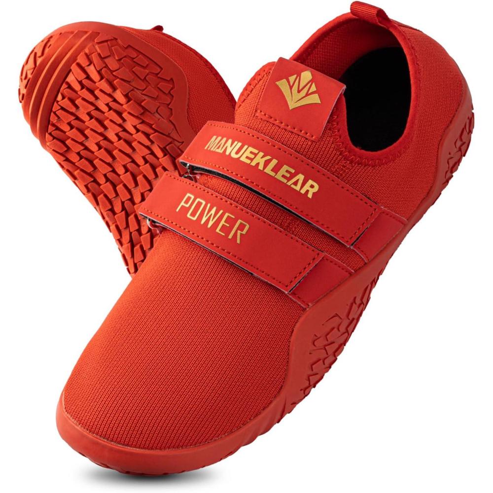 imageMANUEKLEAR Deadlift Shoes  Weight Lifting Shoes for Men Women  Weightlifting Squat Shoes Fitness CrossTrainer Barefoot Gym Training SneakersDeep Red