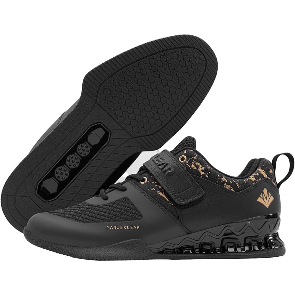 imageMANUEKLEAR Deadlift Shoes Strong AntiSlip Lifting Shoes for Men Professional Training Weightlifting Shoes for Men and Women Squat Shoes for Powerlifting with Rubber NonSlip SoleObsidian Black