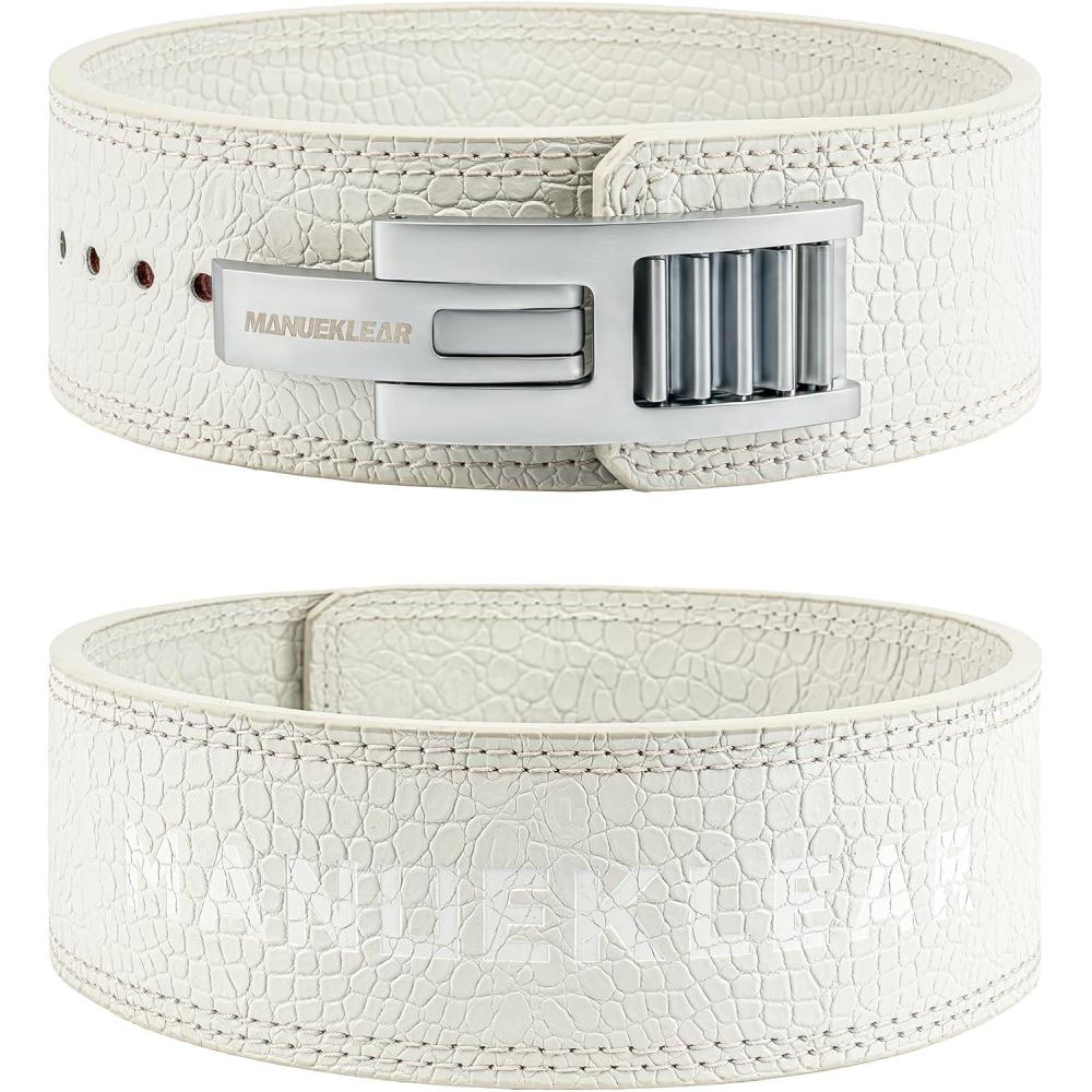imageMANUEKLEAR Lifting Belt Lever for Men Women 10mm Quick Locking Lever Belt Weightlifting with Adjustable Buckle Lever Weight Lifting Belt for Powerlifting ampamp DeadliftsPearl White