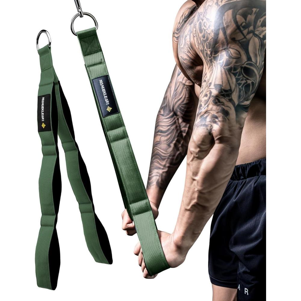 imageMANUEKLEAR Tricep Rope Cable Attachment Handles Greater Range of Motion Tricep Pull Down Rope for Push Downs Crunches Facepulls for Professional GymGreen