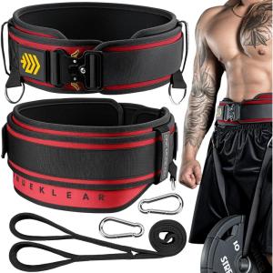 MANUEKLEAR 2-in-1 Weightlifting Belt & Dip Belt with 36.7 IN Rope, Double-Layer Weight Lifting Belts, Powerlifting Gym Weighted Belt for Pull Up Squat(Vibrant Red)