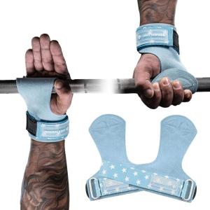 MANUEKLEAR Gym Straps Weight Lifting, Double Leather Lifting Straps for Men Deadlift with Cushion Wrist Loop, Gym Lifting Wrist Wraps for Weightlifting(Blue)