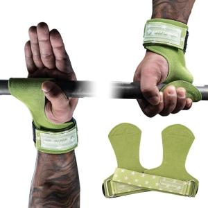 MANUEKLEAR Gym Straps Weight Lifting, Double Leather Lifting Straps for Men Deadlift with Cushion Wrist Loop, Gym Lifting Wrist Wraps for Weightlifting(Green)