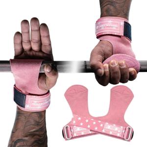 MANUEKLEAR Gym Straps Weight Lifting, Double Leather Lifting Straps for Men Deadlift with Cushion Wrist Loop, Gym Lifting Wrist Wraps for Weightlifting(Pink)