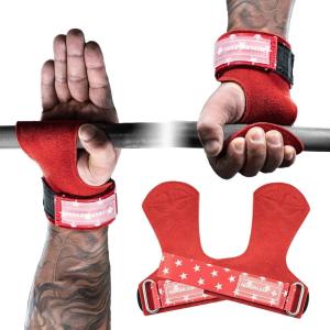 MANUEKLEAR Gym Straps Weight Lifting, Double Leather Lifting Straps for Men Deadlift with Cushion Wrist Loop, Gym Lifting Wrist Wraps for Weightlifting(Red)
